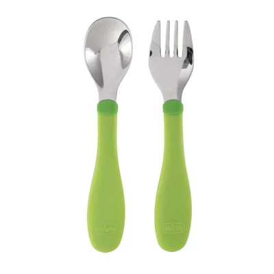 Chicco Stainless Steel Cutlery 18m+ Green