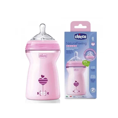 Chicco Natural Feeding Bottle 6m+ 330ml Pink