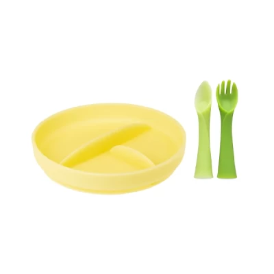 optimal solid baby feeding plate with spoon & fork