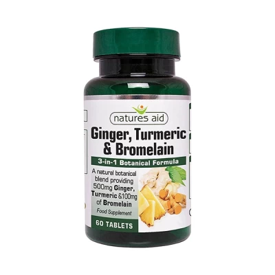 natures aid ginger, tumeric & bromelain tab 60's