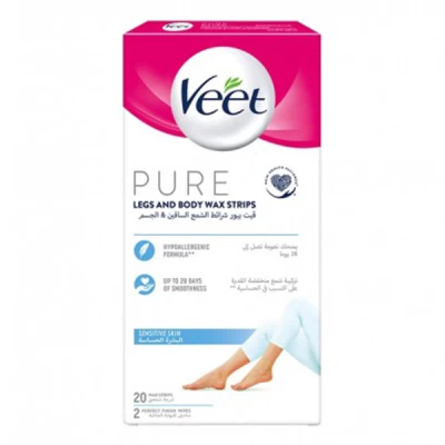 veet pure legs & body wax strips for sensitive skin 20 strips