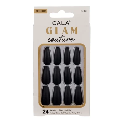 cala glam coffin matte black 24 nails