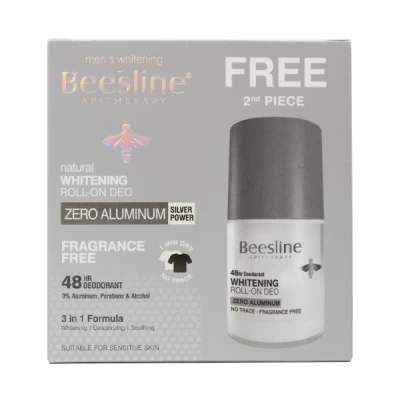 Beesline Men's Whitening Roll On Fragrance Free Zero Aluminium 70ml 1+1 Free