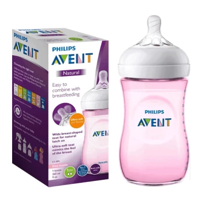 Avent Natural Plastic Pink Bottle  260 Ml +1m Scf034/17 